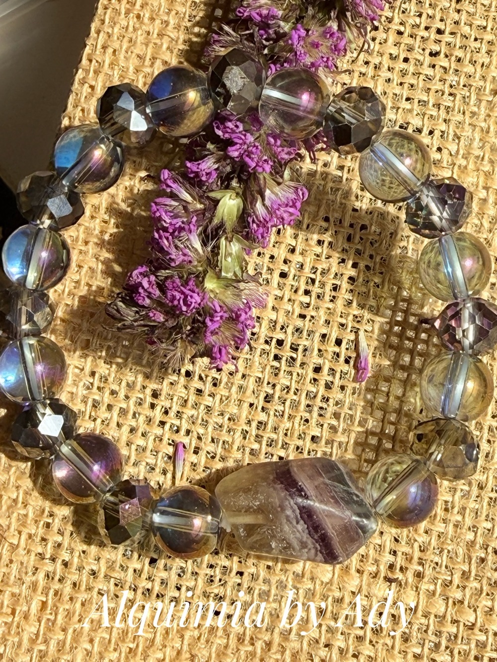 Fall + Chunky Fluorite + Aura Quartz Beaded Stretch Bracelet